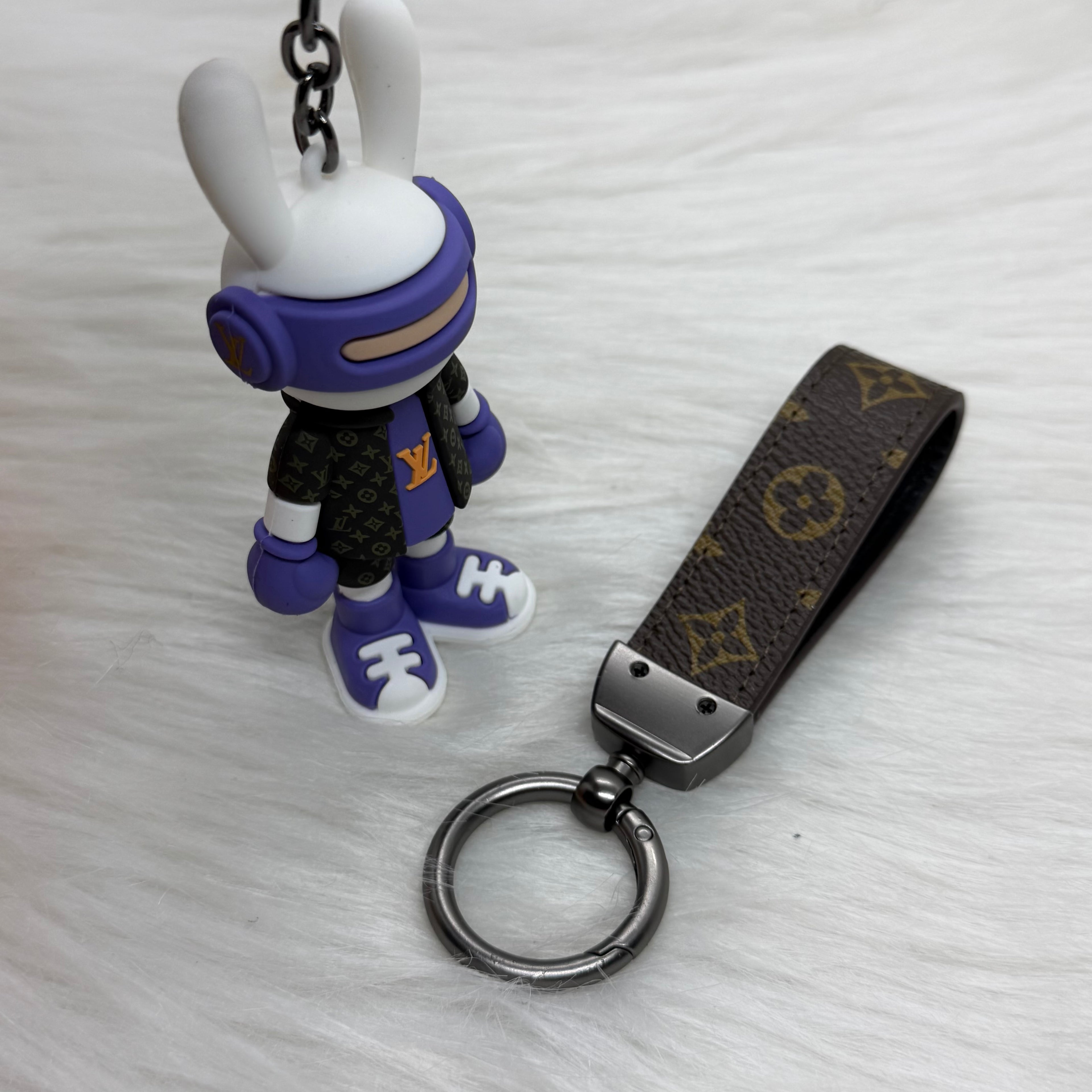 Louis Vuitton Bunny & Leather Strap Keychain |Purple|