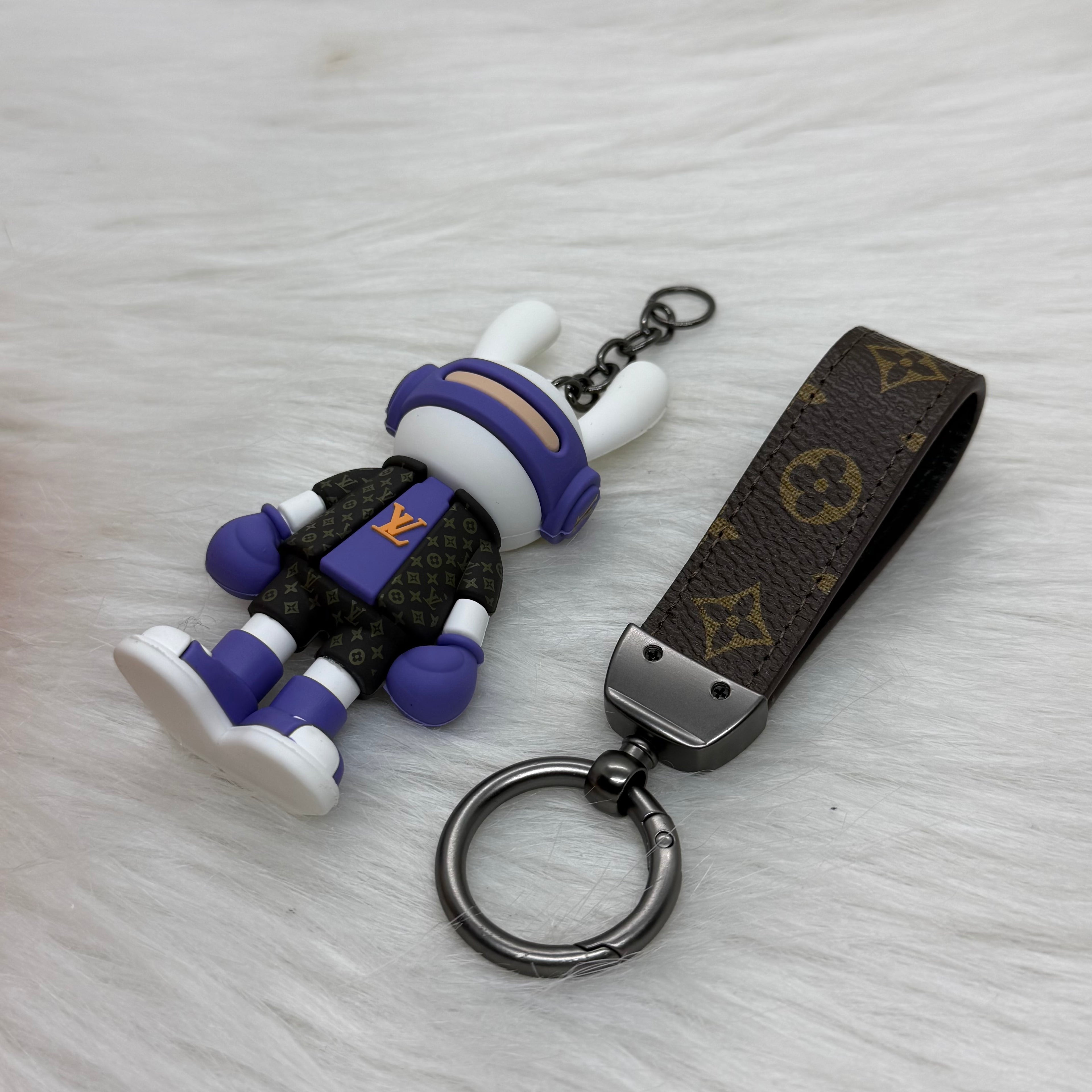 Louis Vuitton Bunny & Leather Strap Keychain |Purple|